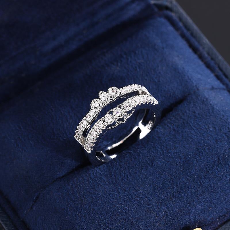 Minimalist Rings for Women Round Cubic Zirconia Simple Elegant Female Accessories Fashion Jewelry Double Ring Engagement Jewelry