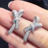 Trendy Luxury Bow Stud Earrings for Women Full Paved CZ Brilliant Bride Wedding Earrings Chic Accessories Fashion Jewelry
