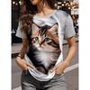 Niedliches Katze Hund Muster T-Shirt für Damen Lustige Tiere 3D Druck Kurzarm Sommer Übergroße T-Shirts O-Ausschnitt Oberteile