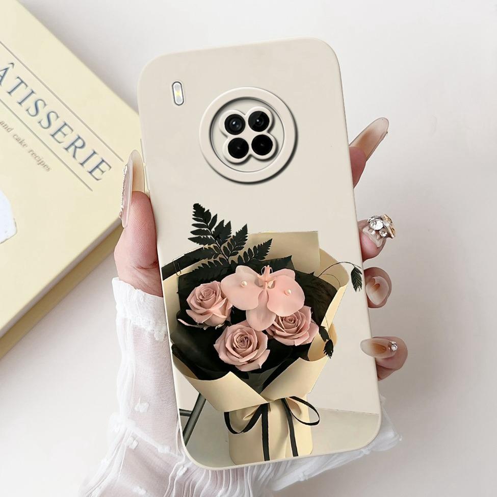 För Huawei Y9A Fodral Skydd Lyxig Mode Blommor Kawaii Söt Katt Stötsäker Telefonfodral För Huawei FRL-22 FRL-23 FRL-L22 FRL-L23