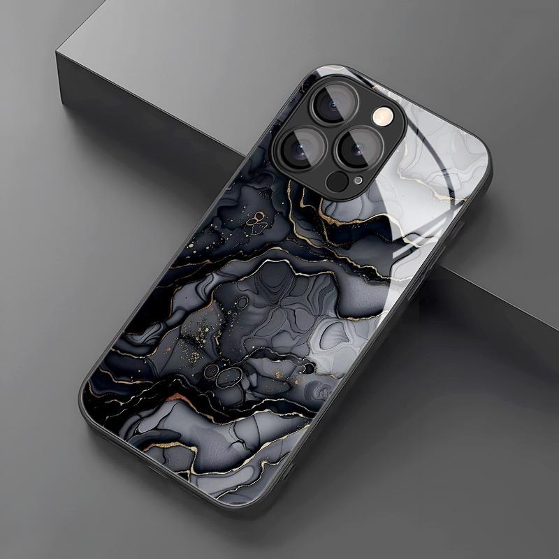 Hülle Für iPhone 17 Pro Max 16 15 14 13 12 11 7 8 Plus 17Air 16E XR XS X Schwarz Marmor Farbverlauf Muster Gehärtetes Glas Handyhülle