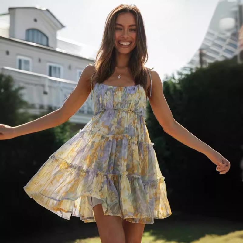 New Product, Summer Vacation Sexy Print Suspender Dress