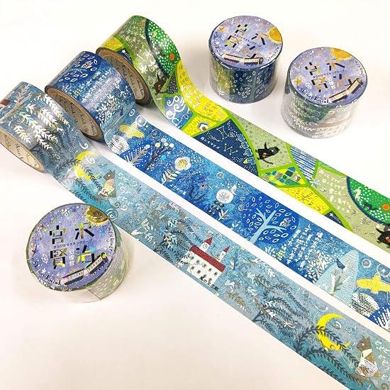 Seal-do Made In Japan Foil-stamped Kenji Miyazawa "Kaze No Matasaburo" Kirapika Masking Tape, 27mm W