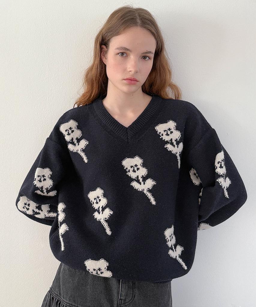 SINOON Sn Flower Loose Fit Knit (Navy)