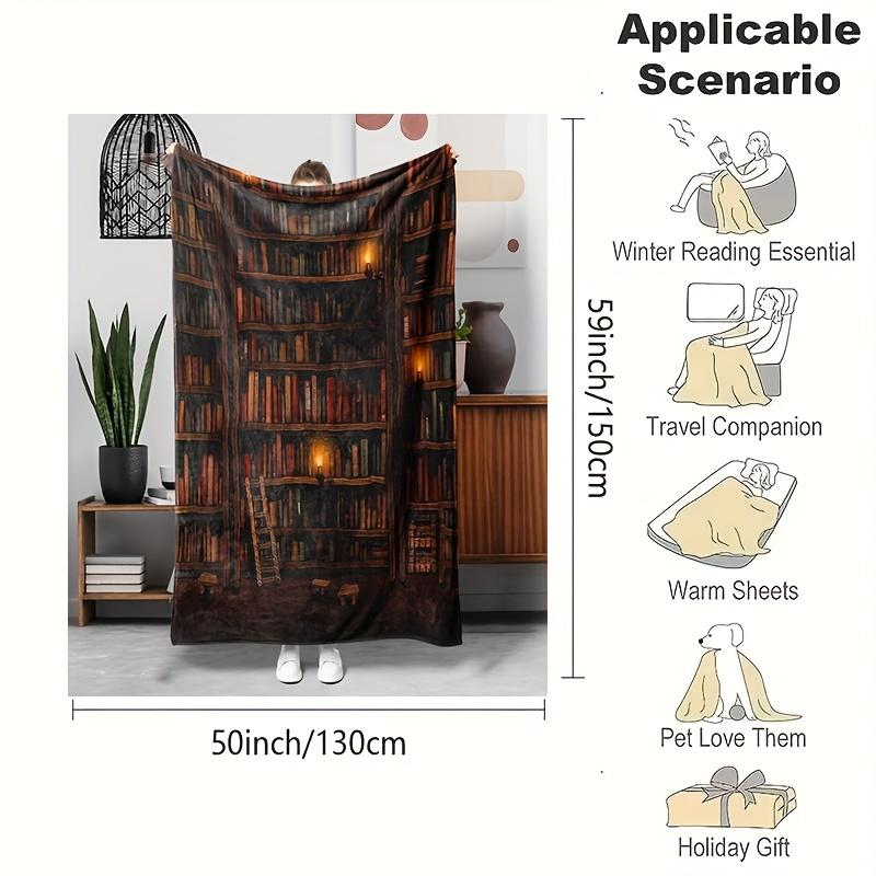 Vintage Bibliotheek Boekachtige Lezen Print Kunst Deken - Zacht All-Season Multifunctioneel Plaid voor Bank, Bed, Kantoor & Boekenliefhebbers Cadeau