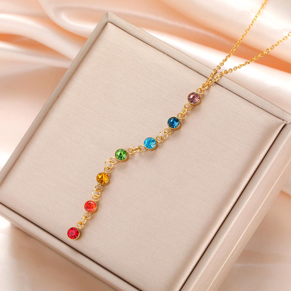 Dawapara Rainbow Seven Chakras Crystal Healing Necklace Chakra Protection Crystals Choker Spiral Charm Stainless Steel Jewelry