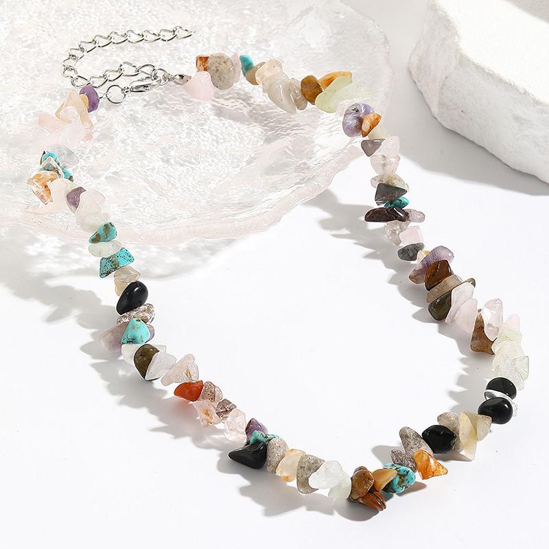 Naure Stone Turquoises  Beaded Choker Necklace For Women,  Irregular Bohemian Healing  Choker Jewelry