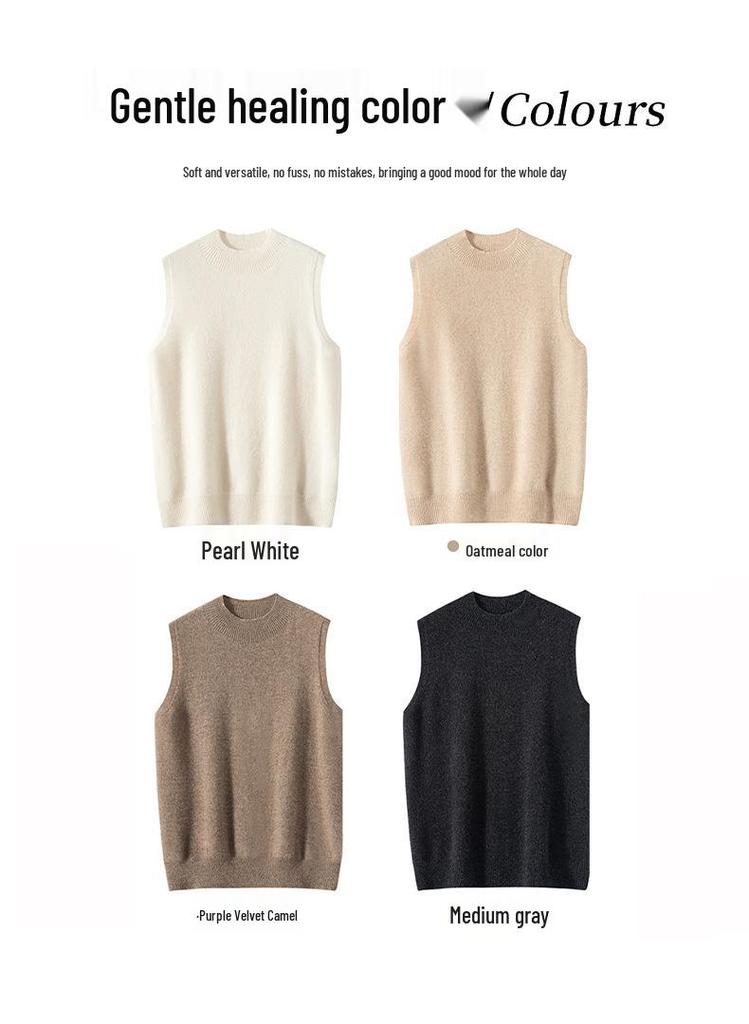 Women's Pure Cashmere High Neck Sleeveless Knit Vest