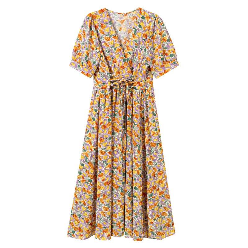 V-hals elegante avond lange feestjurken mode chique bloemen strandjurk casual korte mouw print zomerjurk gewaad 22205
