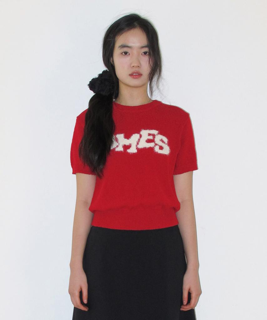 AMES-WORLDWIDE Hairy Logo Short Sleeve Knit Red