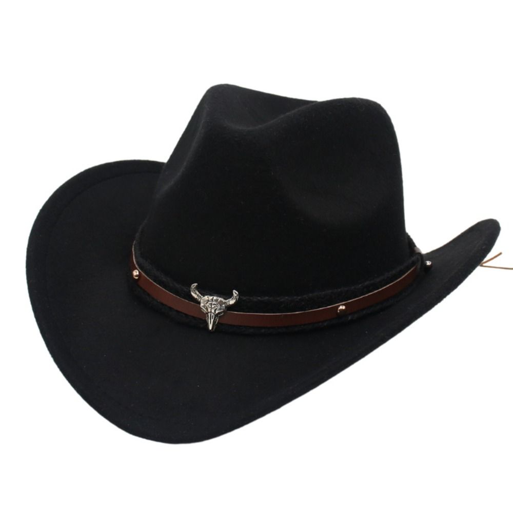 Western Cowboy Hat Jazz Knight Hats For Men Ethnic Style Felt Hats With Bull Shaped Decor Grassland Country Hat Sombrero