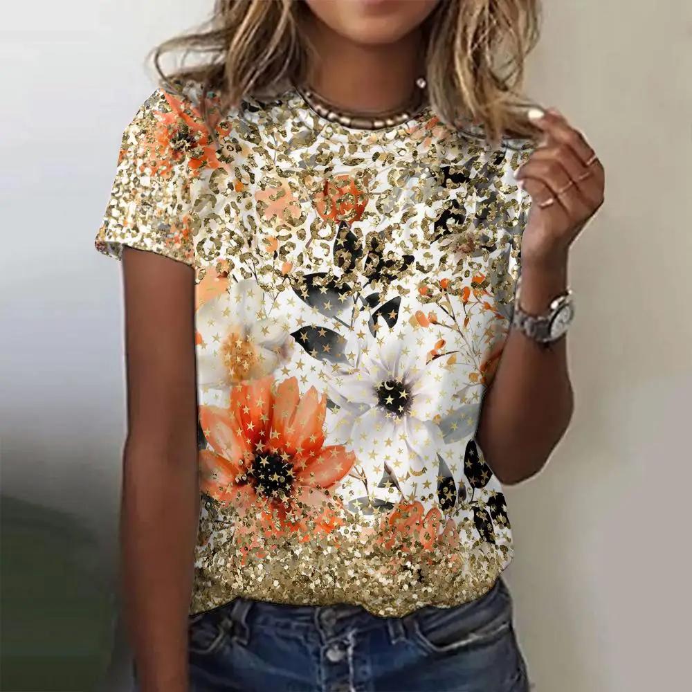 New Summer Women's Colorful T-shirt Fashion 3D Printed Pattern Round Neck Short Sleeve Loose Comfortable Top Clothing Women's T-shirt