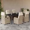 Vidaxl 7-Cz. Garden Furniture Set With Cushions, Beige, Poly Rattan