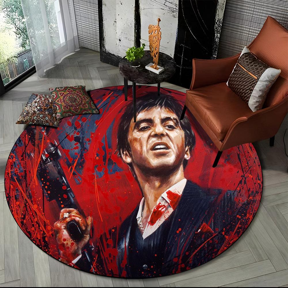 3D Printing Movie Scarface Tony HD Round Carpet Rug for Living Room Bedroom Child Playroom Decor,Pet Area Rug Non-slip Floor Mat