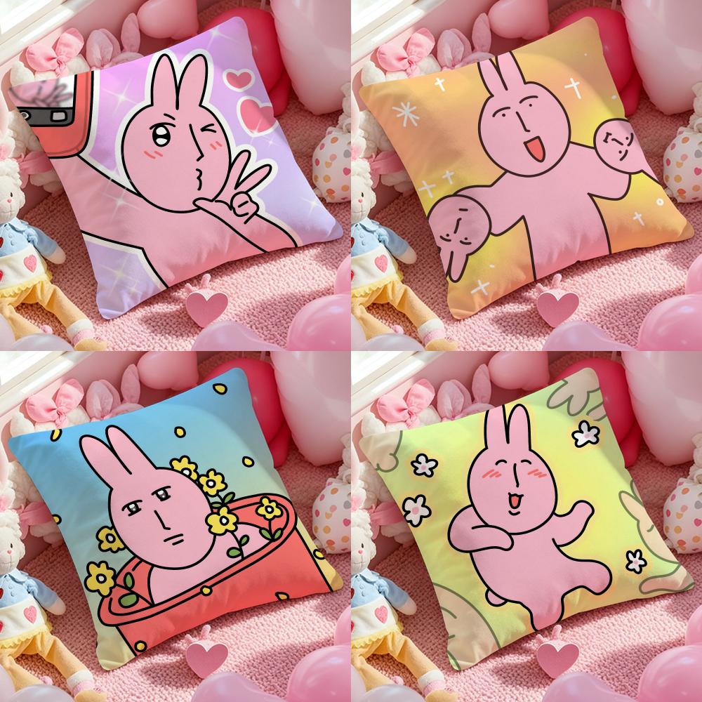 Pink Bunny Cue Cushion Cover Anti-dustmite Pillowcase Invisible Zipper Silky Short Plush Sofa Cushion Cover
