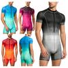 Herre Gradientfarge Ettdelt Badedrakt S-3XL Kort Erme Glidelås foran Boyshorts Rash Guard Heldragt for Surfing Svømming Dykking