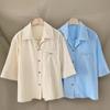 New Arrivals Open Run Women Oversize Pattern Button Polyester Collar Short Sleev