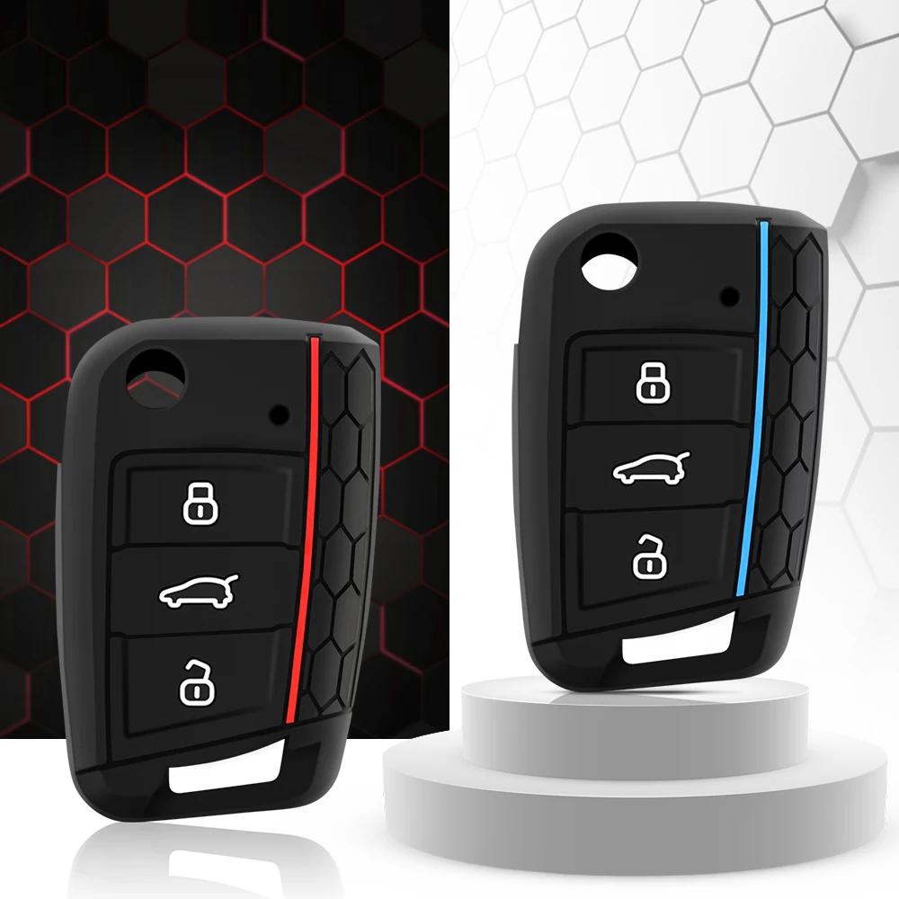 Cover in silicone per chiave pieghevole a 3 pulsanti Adatto per VW GOLF 7 MK7 SKODA SEAT 2014 2015 2016 FOB HULL OCTAVIA COMBI LEON IBIZA CUPTRA Custodia