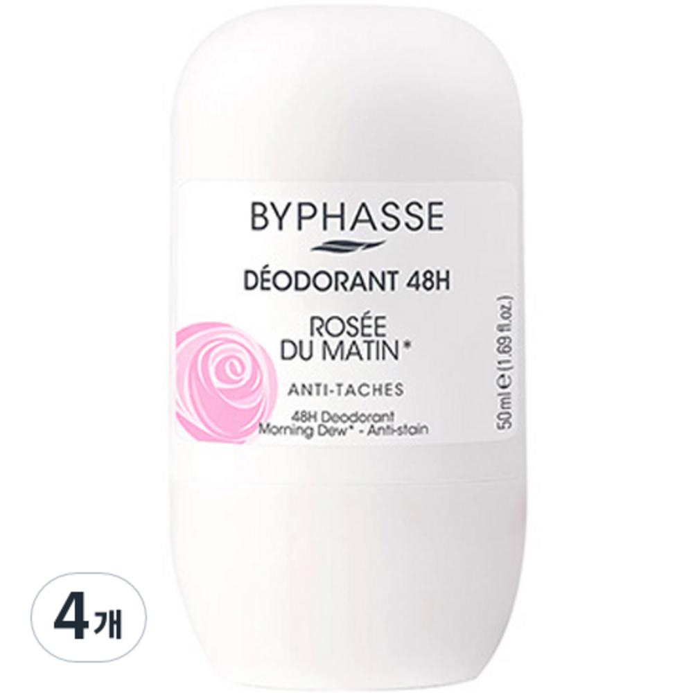 Byphasse Roll On DeO:DOrant 48H Rose Fragrance, 50ml, 4 Units