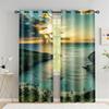 Hawaiian Beach Scenery Coconut Tree Seaside Curtain, a Set with Two, Home Bedroom Living Room Shade Curtain Decor