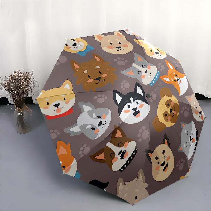 1pc Cute Dog Faces Pattern Umbrella with Plastic Handle, Suitable for All Seasons Outdoor PT388