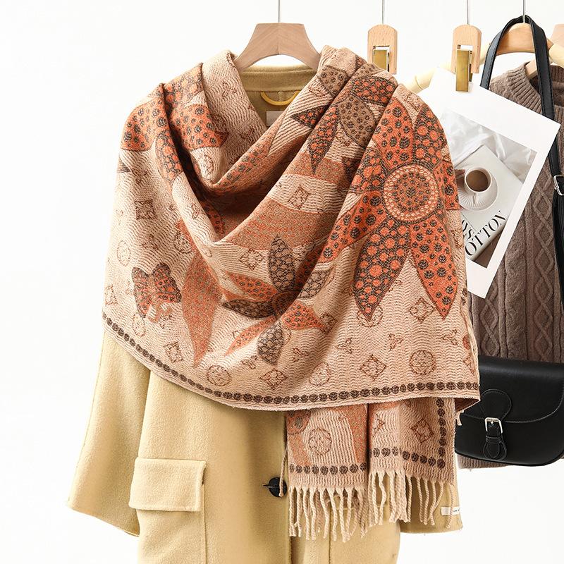 Imitationskaschmir Schal Stola Hochwertig und Vielseitig Neuer Jacquard Schal für Damen Winter Quaste Ethno-Stil Stola