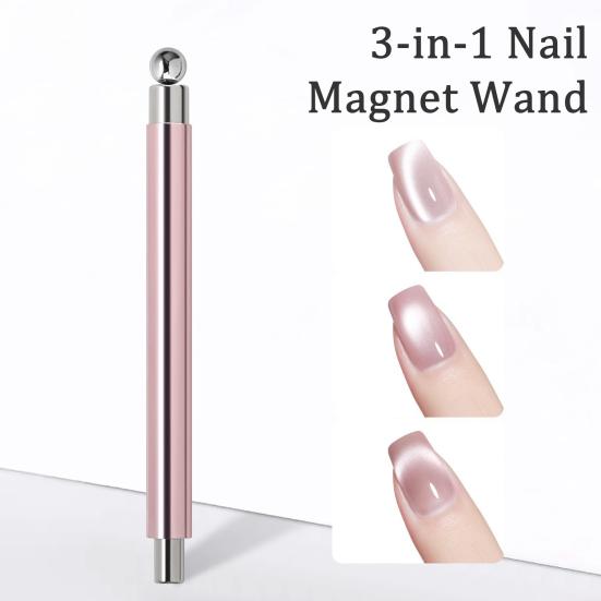 1/3Pcs Cat Eyes Nail Magnet Wand 3-in-1 Double-Head Nail Polish Magnet Pen with Round Beads Women Cat Eyes Gel Polish Nail Design Tool