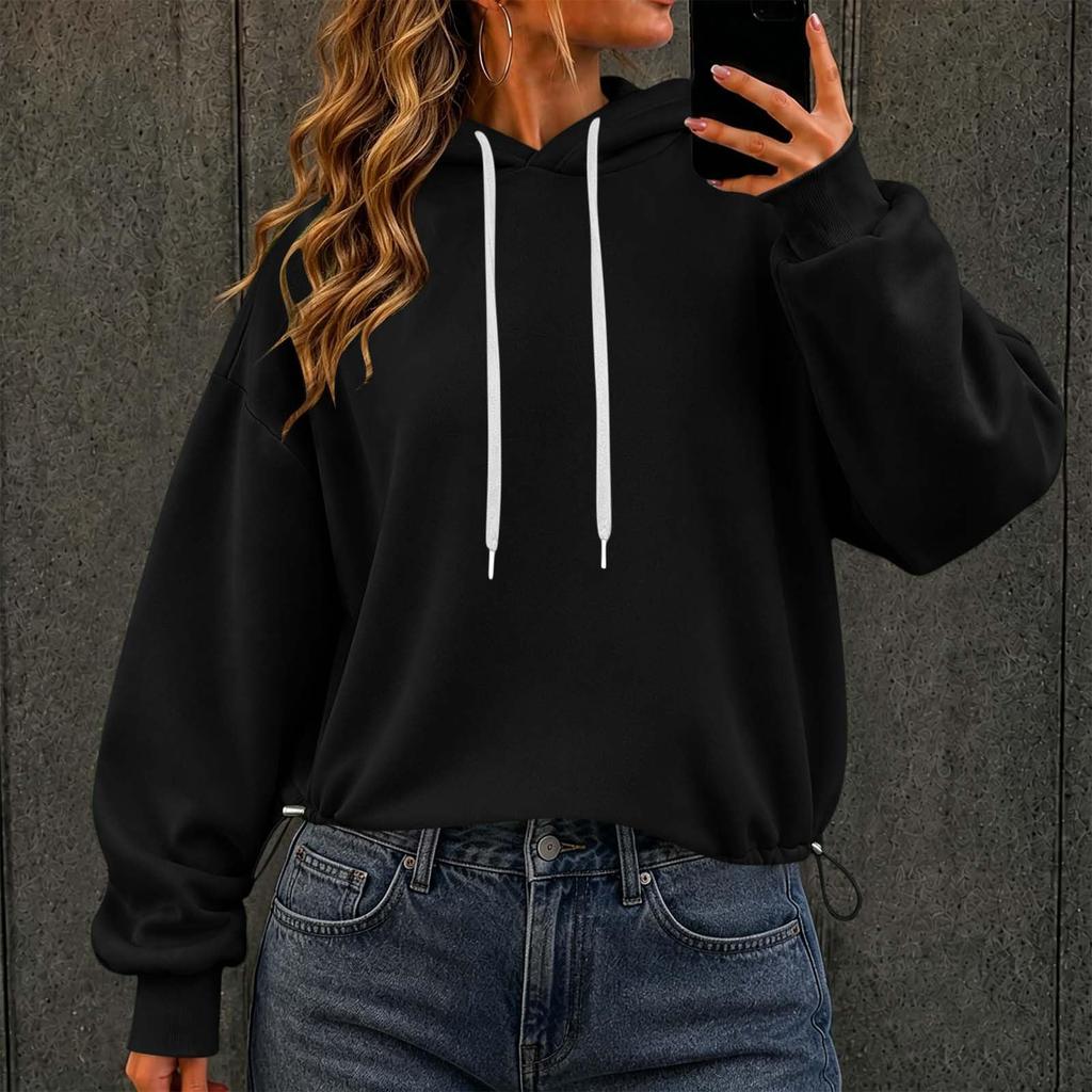 Dammode Färg Huvförsedd Långärmad Casual Tröja Pullover Topp