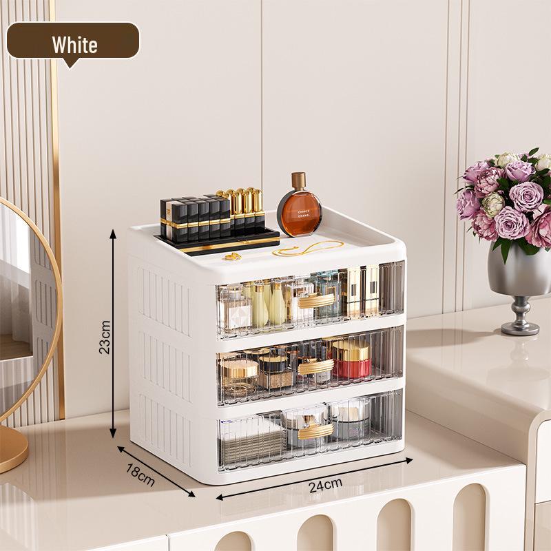 White Flat Lid Multilayer Cosmetic & Stationery Organizer - Dustproof Skincare & Lipstick Storage Box.