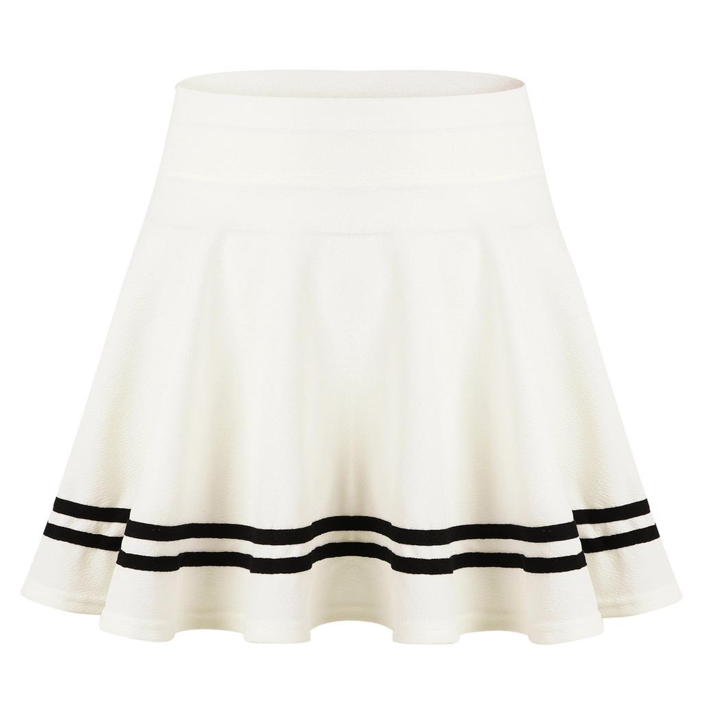 Ausgestellter A-Linien-Minirock für Damen, hohe Taille, breites Gummiband, lässiger Rock mit gestreiftem Saum für tägliche Outfits von Mädchen oder Damen