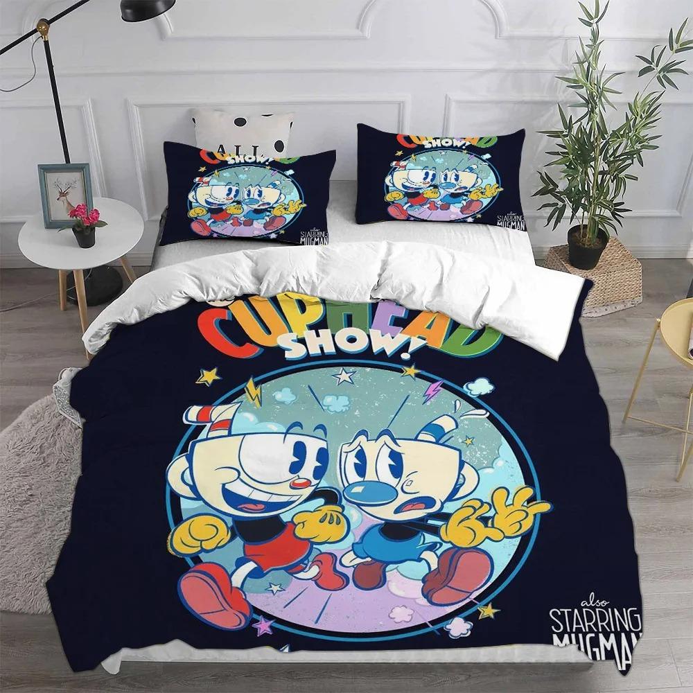 Housse de couette taie d'oreiller ensemble de literie dessin animé Cuphead Garçon Fille Enfants adultes Décoration de chambre à coucher Cadeau enfant Taille Simple Double