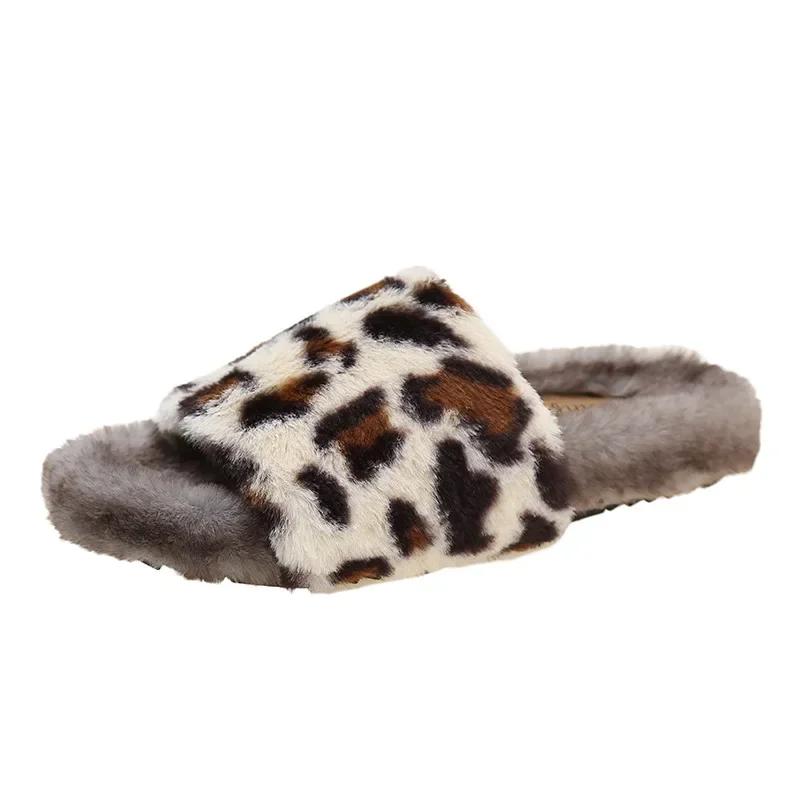 Leopard Print Fashion Slippers Women's Plush Comfortable Cotton Slippers Winter 2024 Trend Household Flats Casual Shoes
