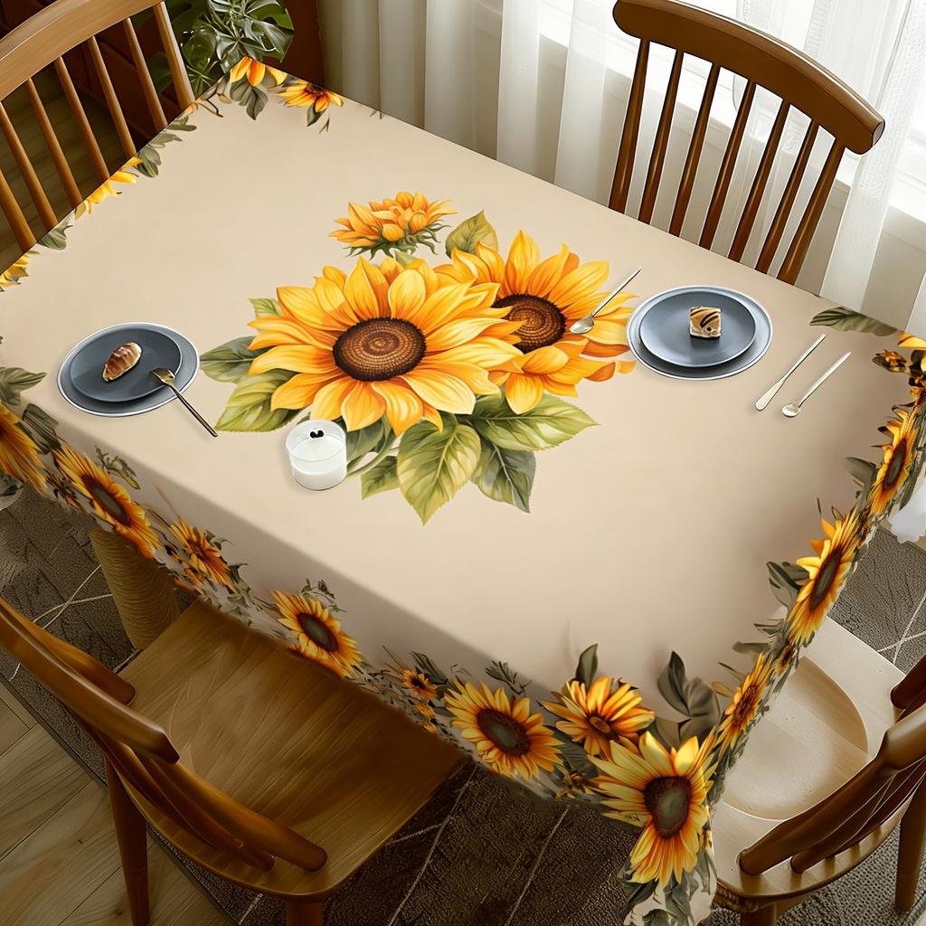 Tablecloth 2D Flat Spring Summer Yellow Sunflower Print TableclothTerrace Indoor Outdoor Deco