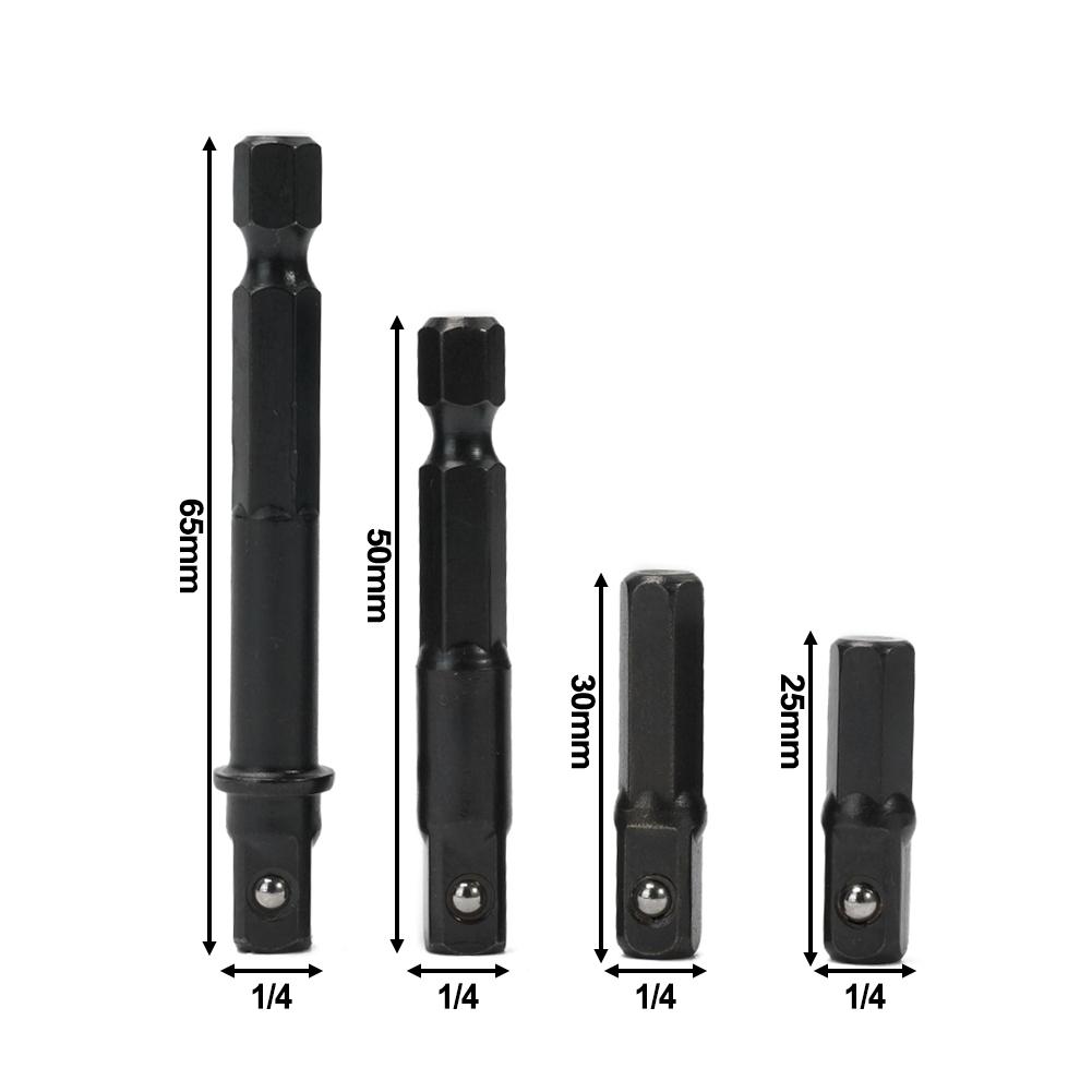 1/4pcs Impact Socket Adapter 1/4 Inch Nut Driver Sockets Drill Socket Adapter Extension Bit Hex Shank Socket Adapter Hand Tool