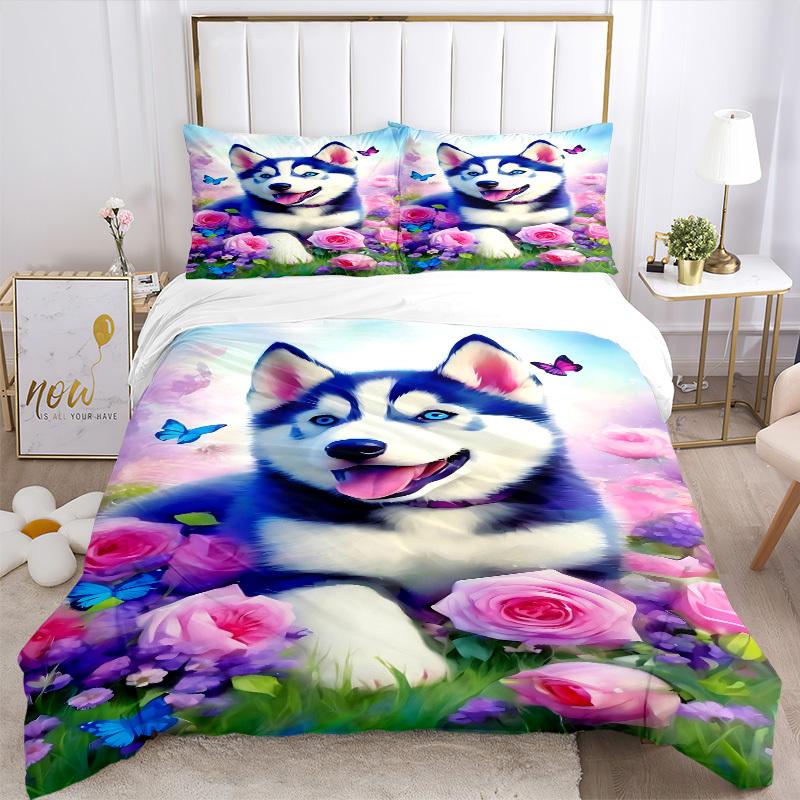3pcs Husky Puppy Duvet Cover Set -Includes 1 Duvet Cover and 2 Pillowcases, No Quilt Core, All-Season Home Decor Yy251111153