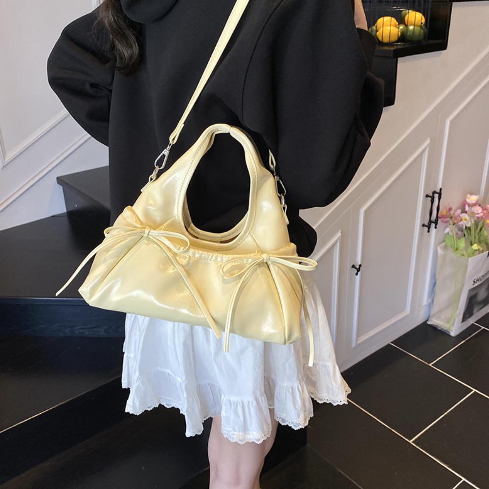 Korean Style Ballet Core Ruched Bow Bag For Women Fashi Shoulder Crossbody Bag Elegant Underarm Hobo Bag Niche Handbag