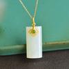 Antike Goldhandwerkskunst eingelegt mit natürlichem Hetian-Weißjade-Halskettenanhänger exquisiter leichter Luxus Damen Custom Neu in Schmuck