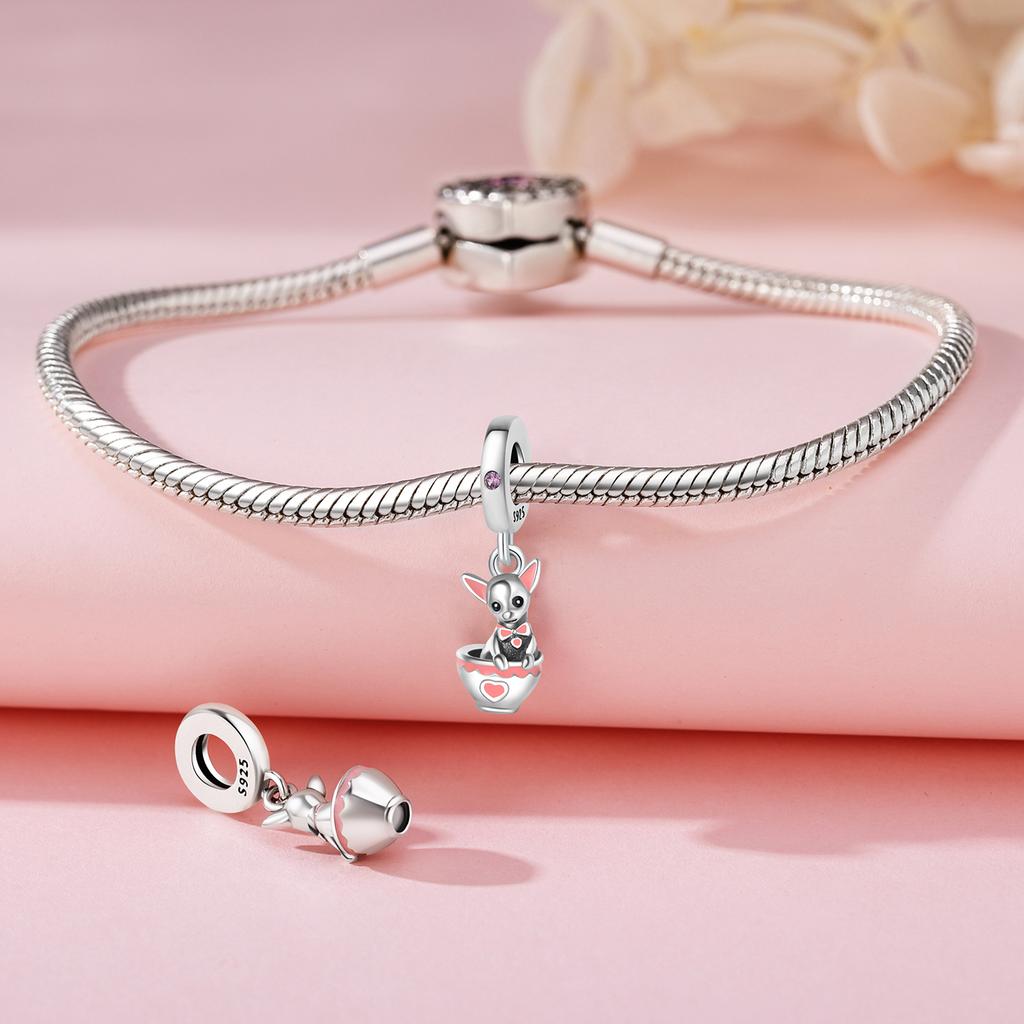 Bead Charms Copper Charm Bead Charms Authentic Pink Tea Cup Claw Print Pendant Bead Charms Compatible With Bracelets Jewellery Diy Women Gift Accessor