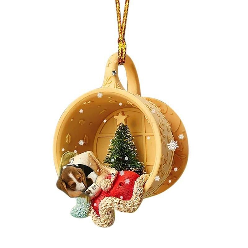Cute Cartoon Acrylic Flat Dog Cup Holiday Ornament For Car Interior Decoration