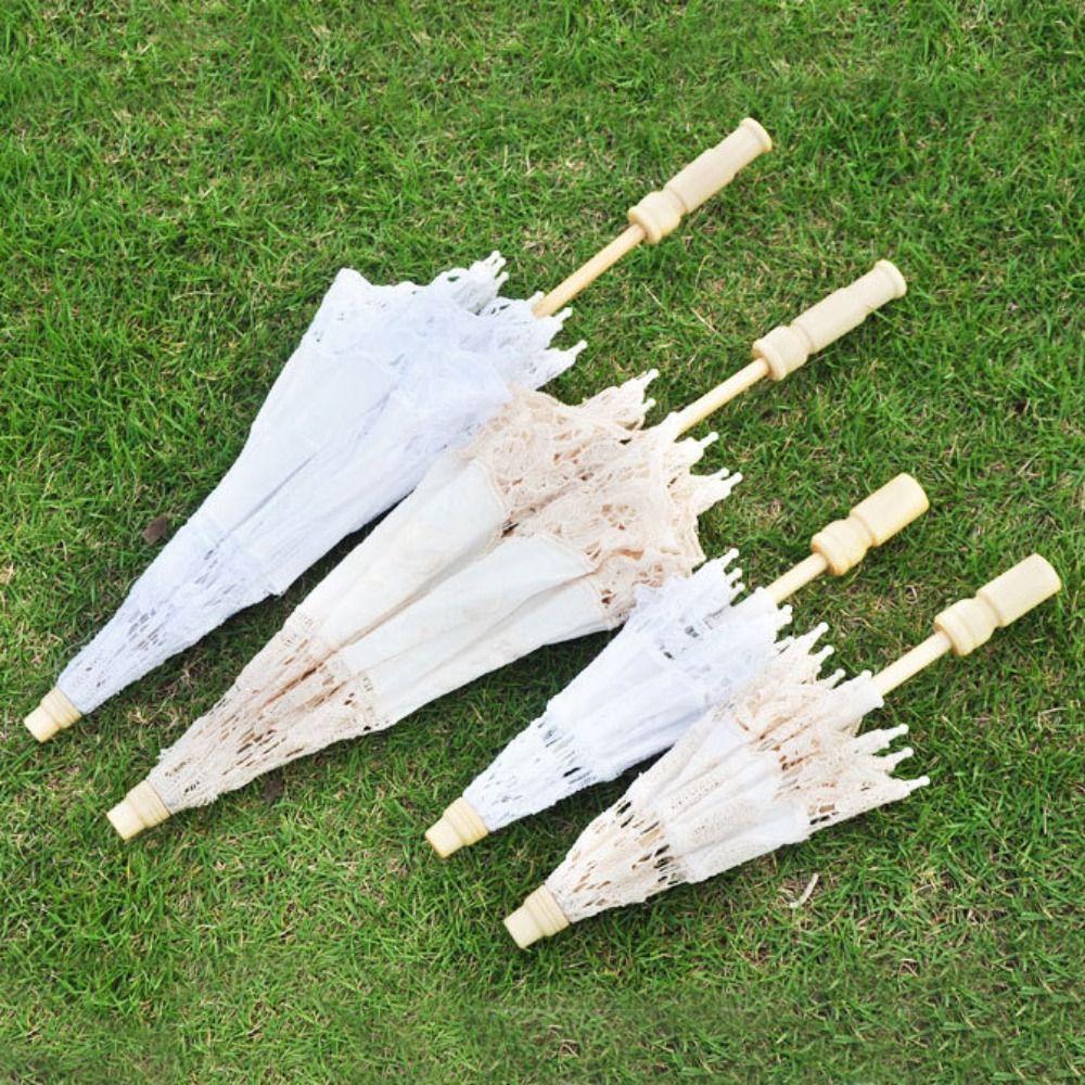Holzgriff Prop Regenschirm Stickerei Floral Sonnenschirm Regenschirm Hochzeit Spitze Regenschirm Braut