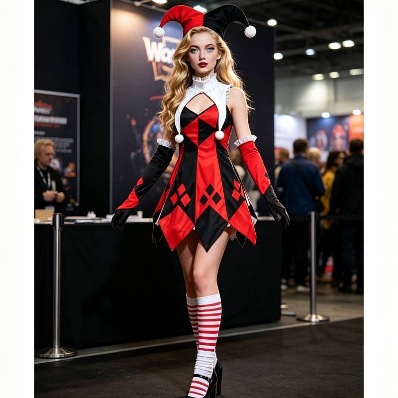 Halloween Clown Costume For Women With Polyester Fabric And Fantasy Theme For Stage Performance