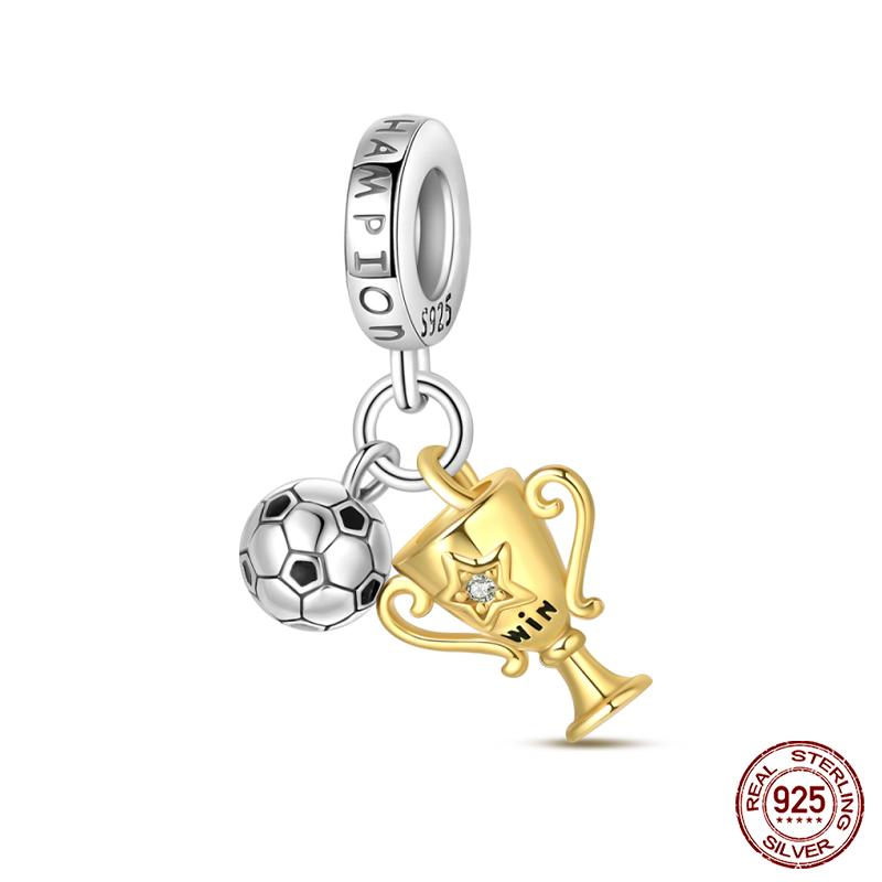 100% 925 Silver I Love Soccer Series Lucky Football Trophy Charms Beads Fit Qikaola Bracelets Fine DIY Jewelry