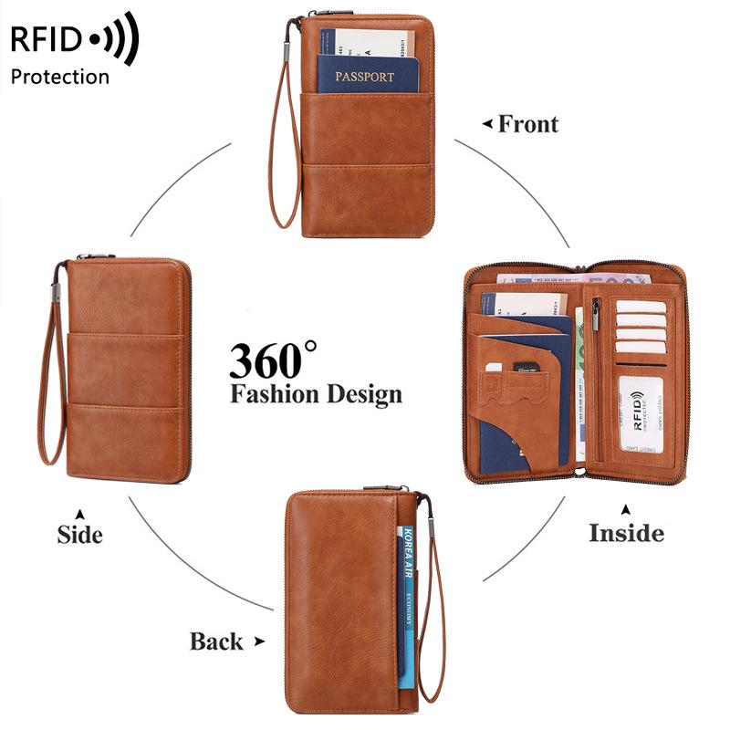 RFID Anti-Magnetic Zipper Passport Wallet: Multi-Function ID & Ticket Holder