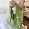 Knitted Large Capacity Stripe Pattern Crochet Tote Bag Beach Vacation Women's Hollow Shopping Shoulder Bags KTY