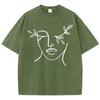 Sketched Face Printing Women Washed Short Clothing Breathable Summer T-Shirt Street Fashion Tops Harajuku O-Neck Short Sleeve