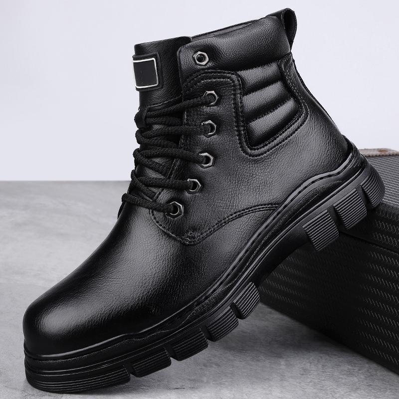 Luxusmarke Warme Plateau-Stiefel für Herren Herbst Winter Rindsleder Herren High Top Schuhe Mode Herren Stiefeletten Motocross Botas