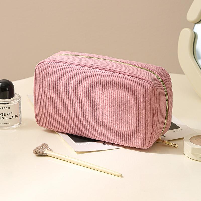 Minimalist Corduroy Travel Cosmetic Bag, Portable Handheld Beauty Organizer Pouch, Multi-use Daily Storage & Luggage Packing Bag
