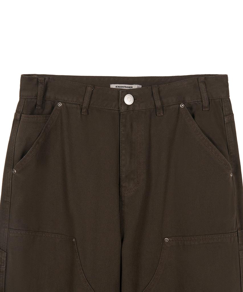 EXCONTAINER Double Knee Carpenter Garment Dyed Pants (Brown)