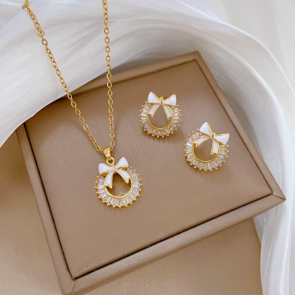 Modisches Elegantes Leichtluxuriöses Vollzirkon Exquisites Elementstil Kupfer Mikro-Inlay Ohrringe Halsketten Set