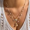 2pcs/set Shell Starfish Imitation Pearls Pendant Necklace for Women Summer Beach Jewelry Accessories